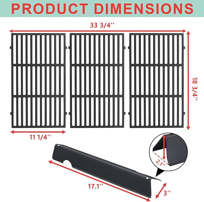 66097 Grill Grates & 66033 Flavorizer Bars for Weber GS4 Genesis II 400 Series, Grill Parts for Genesis II S-410,S-440,E-410,S-440,S-435,E-435, LX E-440, Cast Iron Grids for Weber 66089, 66041