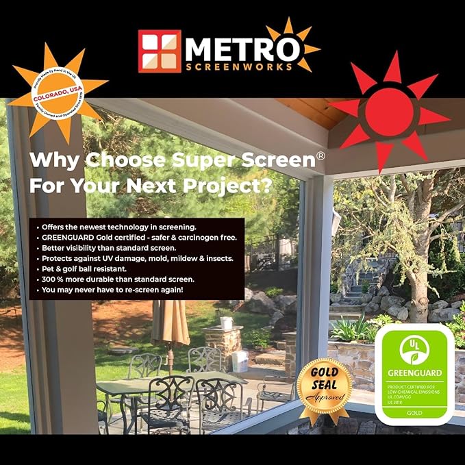 Super Screen 20/20 No-See-Um Screen - (102 in x 100 ft) - Weather & Pet Proof Screen - Porch & Patio Screen - Durable Screen Mesh Roll - Window Screen Replacement Bug Mesh - Dog & Cat Proof Screen