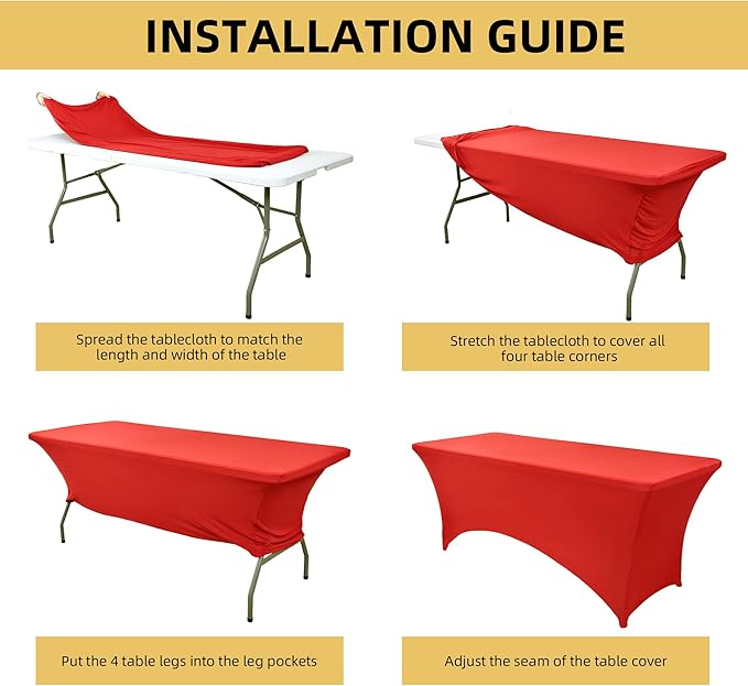 2-Pack 8ft Red Spandex Table Covers for Rectangle Folding Tables - Washable Elastic Tablecloth - Ultimate Fitted Table Protector for Birthday Parties, Trade Shows, Banquet