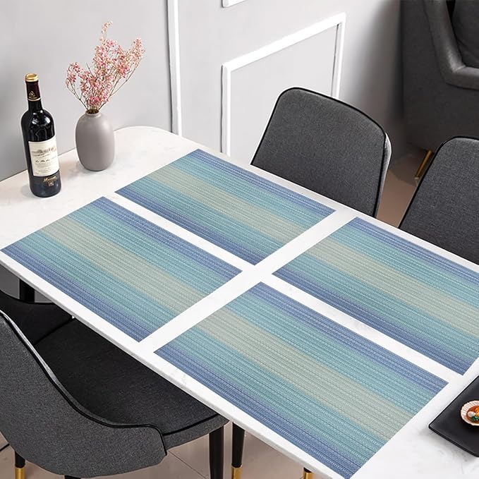 PIGCHCY Placemats Set of 8 Washable Durable Placemat Vinyl Heat Resistant Non-Slip Table Mats Indoor Outdoor (Coastal Blue)