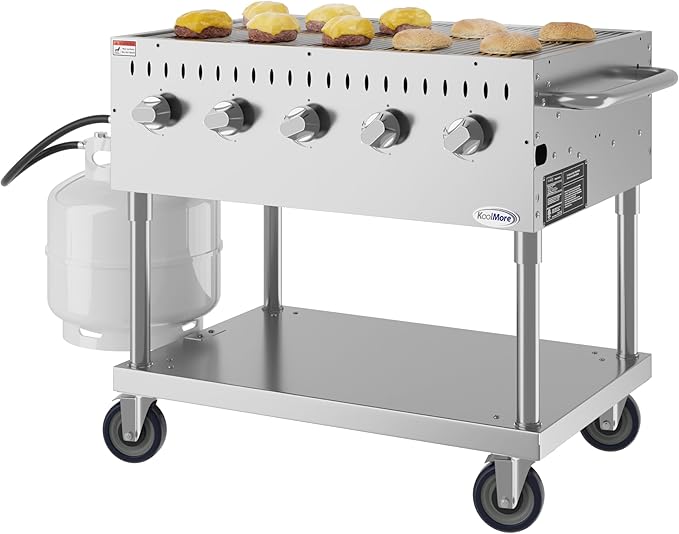 KoolMore 36 in. Commercial 5-Burner Mobile Outdoor Propane Grill in Stainless Steel (KM-CGM-36)