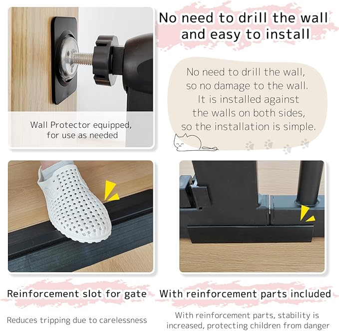 Lumizone Extra Tall Cat Gate 61.02" High Pressure Mounted Extra Wide 59.25"-63.38" (17Sizes) 1.37" Gap No Drilling Auto-Close Tall Pet Gate for Dogs (Black, 59.25"-63.38" W)