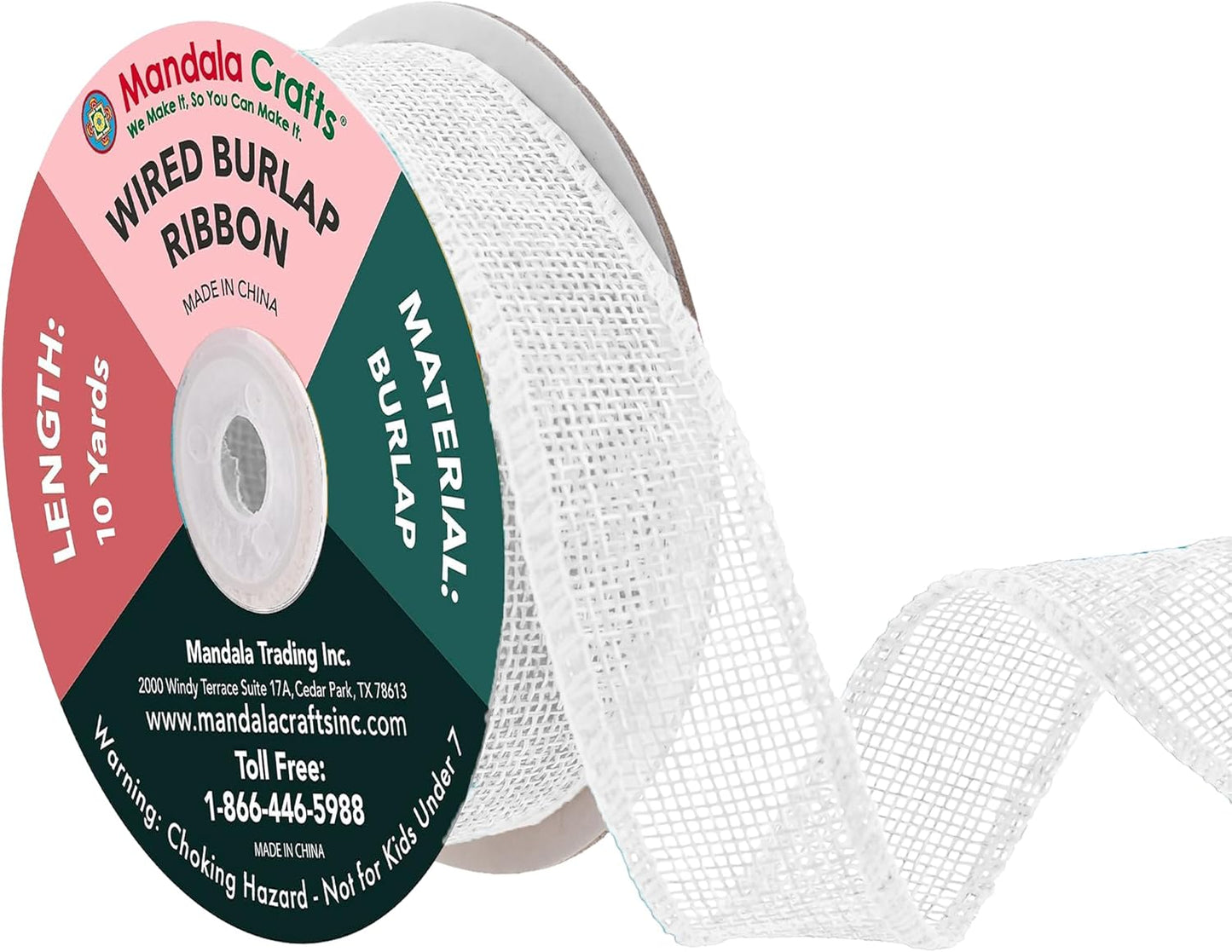 Mandala Crafts White Burlap Wired Ribbon 1 Inches Wide Jute Ribbons for Crafts - 10 Yds Roll Rustic Burlap Wrap Trim Ribbons for Wreaths Bows Party Decoration