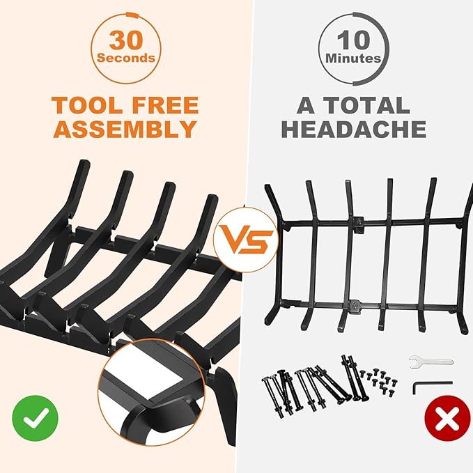 Fireplace Grate 17in Heavy Duty, Small Fire Grate for Inside Fireplace, Firewood Log Rack Holder, Fireplace Accessories, Chimney Hearth Wood Stove Burning Indoor, 6 Bars Fire Pit Grate for Outdoor