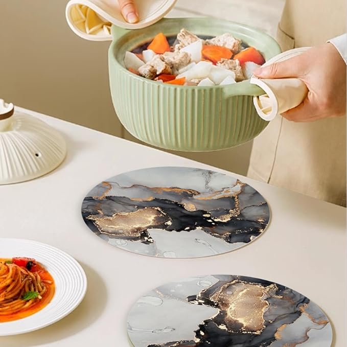 Round Placemats Set of 4,Grey-Gold Marble Ding Table Placemat Easy to Clean Heat-Resistant Waterproof Non-Slip Place Mats Kitchen Decor for Housewarming Gift,13inch