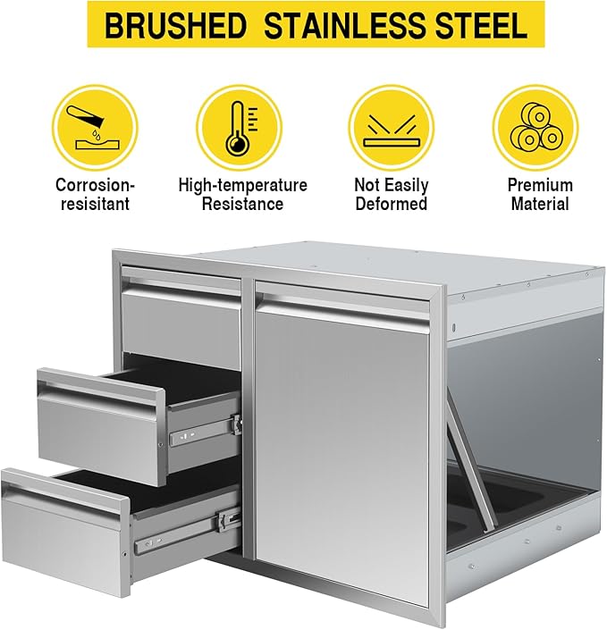 Outdoor Kitchen Drawer Combo, BBQ Access Trash Drawer Combo With Stainless Steel, Outdoor Kitchen Trash Drawer For BBQ Island, Grilling Station, Outside Cabinet,G2