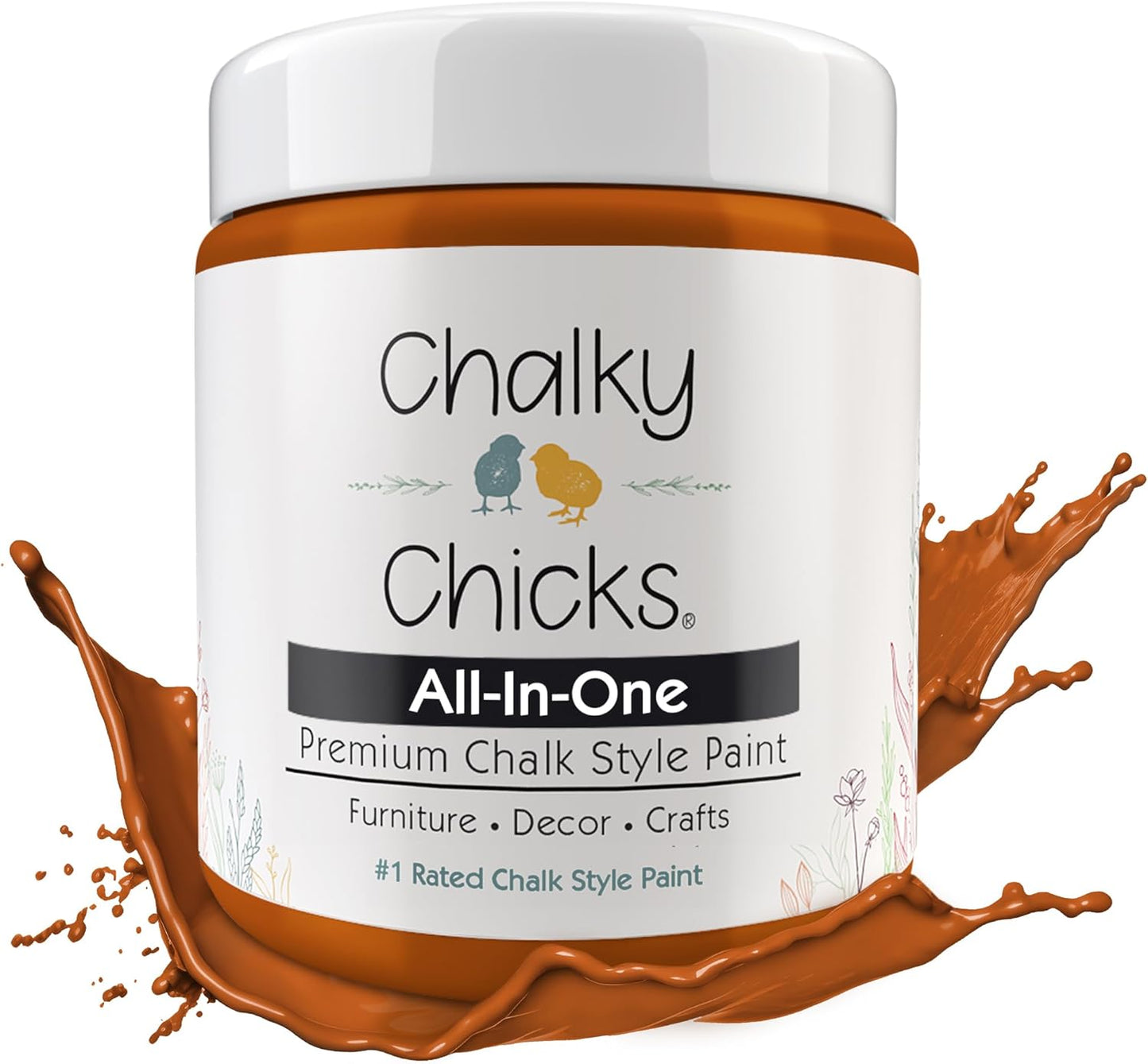 Chalky Chicks All-in-One Chalk Paint for Furniture or Cabinet - 8 Fl Oz - Matte Finish Acorn Orange for Metal, Wood Furniture Paint - No Sanding All-in-One for Home Decor & Crafts, USA Made