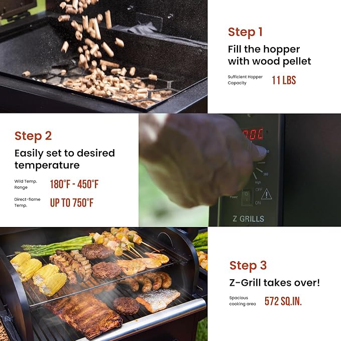 Z GRILLS 600D Wood Pellet Grill – 8-in-1 BBQ Smoker with PID 3.0 Controller, 572 sq in Cooking Area for Outdoor Grilling and Smoking, Huge Storage Cabinet Side Shelf with Tool Hooks