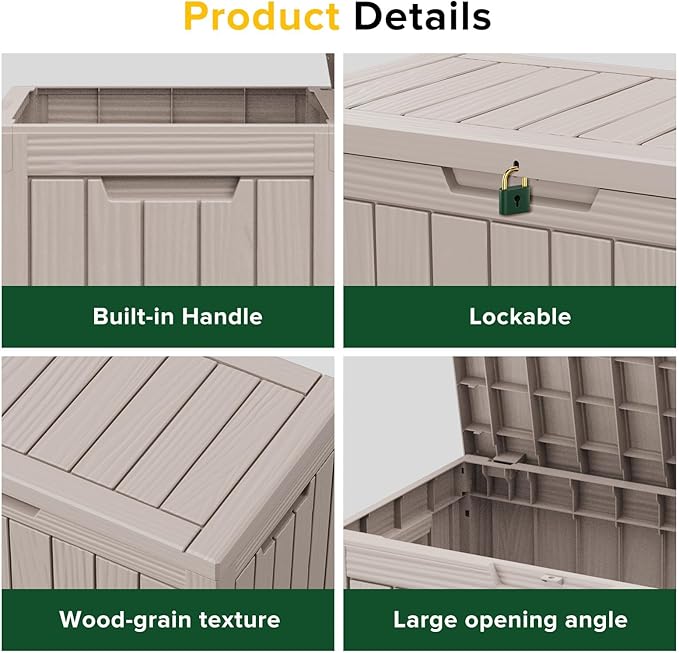 45 Gallon Patio Storage Box - Waterproof Deck Box for Outdoor Toys, Space-Saving Resin Chest with Lock for Cushions & Pool Gear, UV-Resistant, Ash Grey