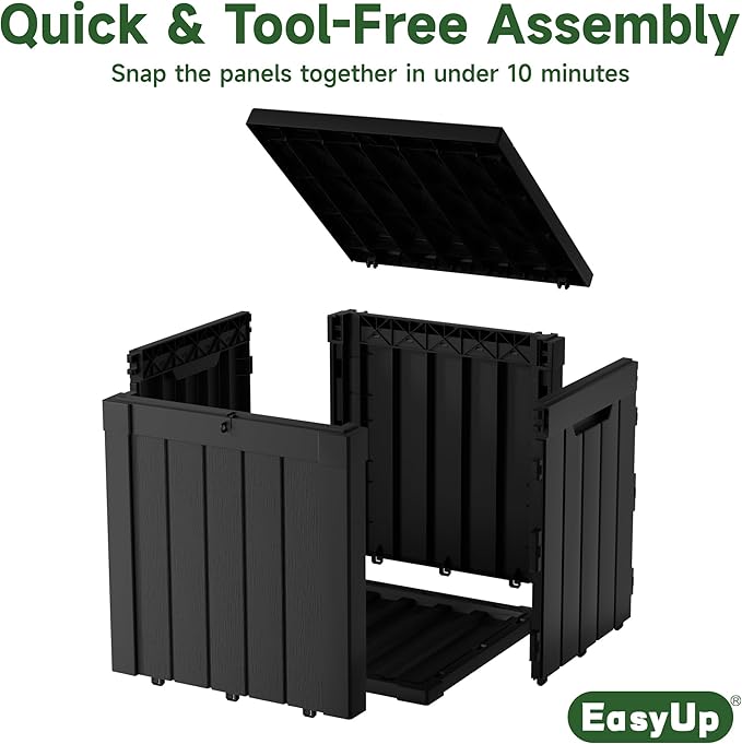 EasyUp 50 Gallon Outdoor Storage Box, Resin Waterproof UV-Resistant Deck Box, Reinforced Stability for Patio, Garden, and Poolside, Striped Black