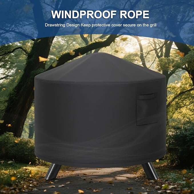 Fire Pit Cover, 34 Inch Round Fire Pit Cover for Wood Burning Fire Pits & Fire Bowl with Spark Screen, Heavy Duty Waterproof with Straps and Built-in Vents, Suit for 30-34 Inch Fire Pit