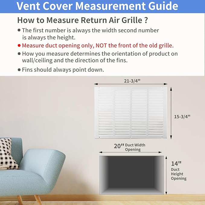 20"W x 14"H [Duct Opening Size] Steel Return Air Grille, Air Return Vent Cover for Ceiling and Sidewall - HVAC Air Vent Covers - [Outer Dimensions: 21.75"W x 15.75"H]
