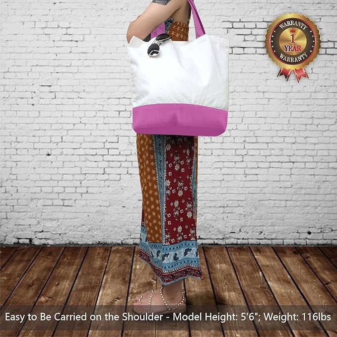 TOPDesign 1-Pack Super Strong Large 12oz Cotton Canvas Tote Bag, Reusable Grocery Shopping Cloth Bag, Fashionable Two-Tone Tote for Crafts, DIY Your Creative Designs
