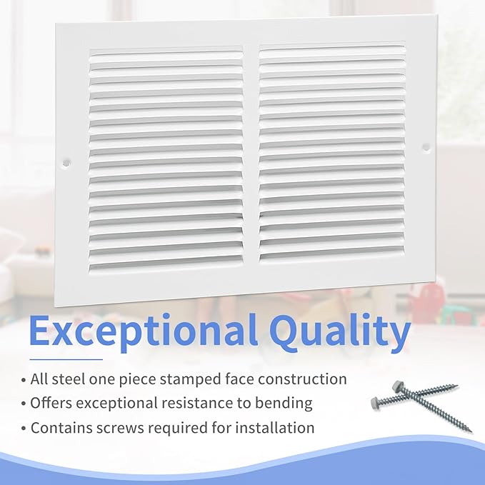 10"W x 8"H [Duct Opening Size] Steel Return Air Grille, Air Return Vent Cover for Ceiling and Sidewall - HVAC Air Vent Covers - [Outer Dimensions: 11.75"W x 9.75"H]