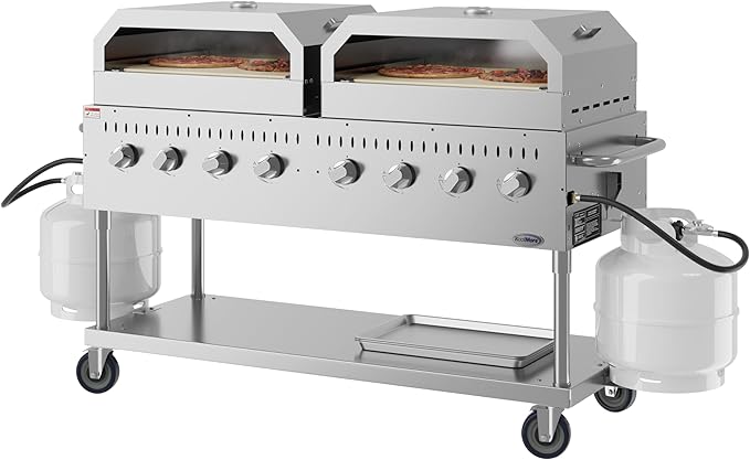 60 in. 8-Burner Commercial Outdoor Propane Gas Grill with Two 30 in. Pizza Ovens in Stainless-Steel, ETL Listed (CGKIT6-P30P30)
