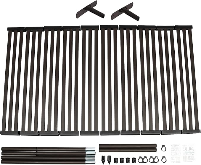 Outdoor Privacy Screens Freestanding, 35.5" W x 71" H Metal Slatted Decorative Privacy Screen and Panels with Stand, Brown Backyard Panels for Garden Patio