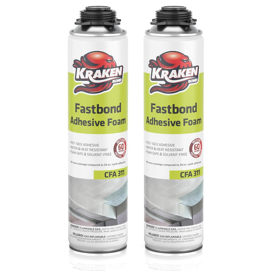 Kraken Bond Fastbond Spray Foam Adhesive (2x24oz.) - Heavy Duty Construction Adhesive for Insulation, Wall & Facade, Concrete, Stone, Subfloor, XPS & EPS Foam Board, Gun Not Included | 2 Pack