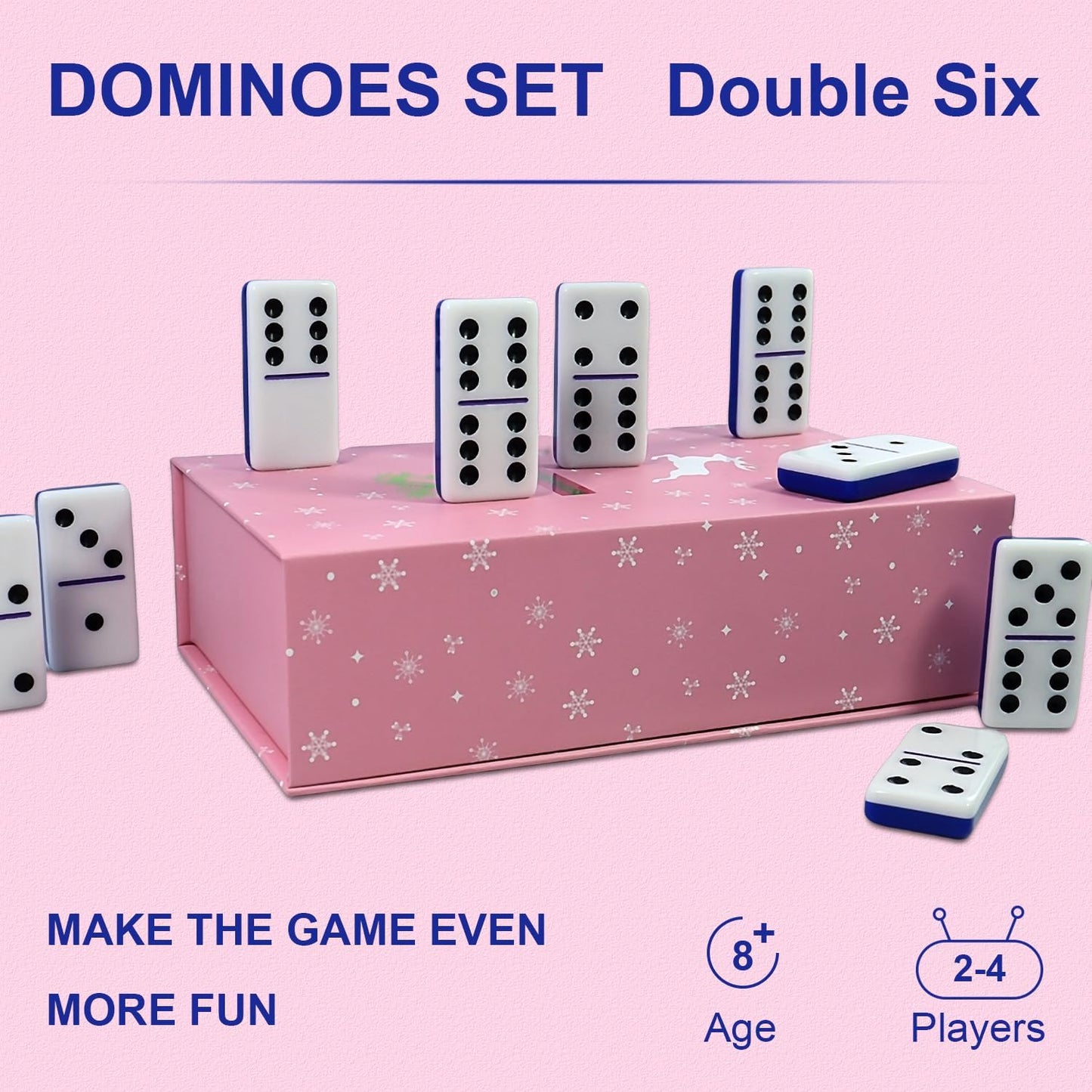 IDTQ Dominoes Set for Adults, Double 6 Dominos Game Set with 28 Domino Tiles Double with Upscale Gift Boxes -7 Polyhedral Dice -Classic Board Games (Dark Blue)