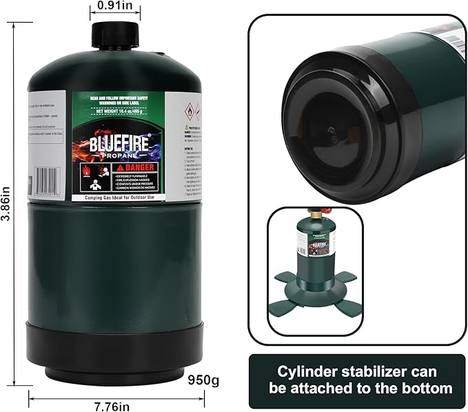BLUEFIRE(2) 16.4 oz 1Lb Propane tank Replacement Fuel Camping Gas Cylinder Pack of 2 All Purpose Portable Canister mini Propane Gas Tank for Camping Stove Outdoor Backpack Burner Heater Cooking Torch