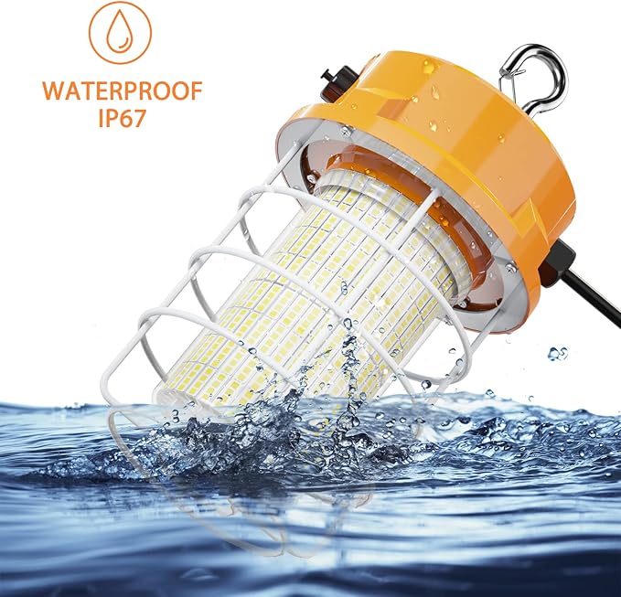 80W LED Temporary Work Light 12000Lm 5000K Construction Lights Led Work Light IP67 Dust Waterproof Portable Lights with Stainless Steel Guard Hook for Mine Wharf Job Site Garage Factory Lighting