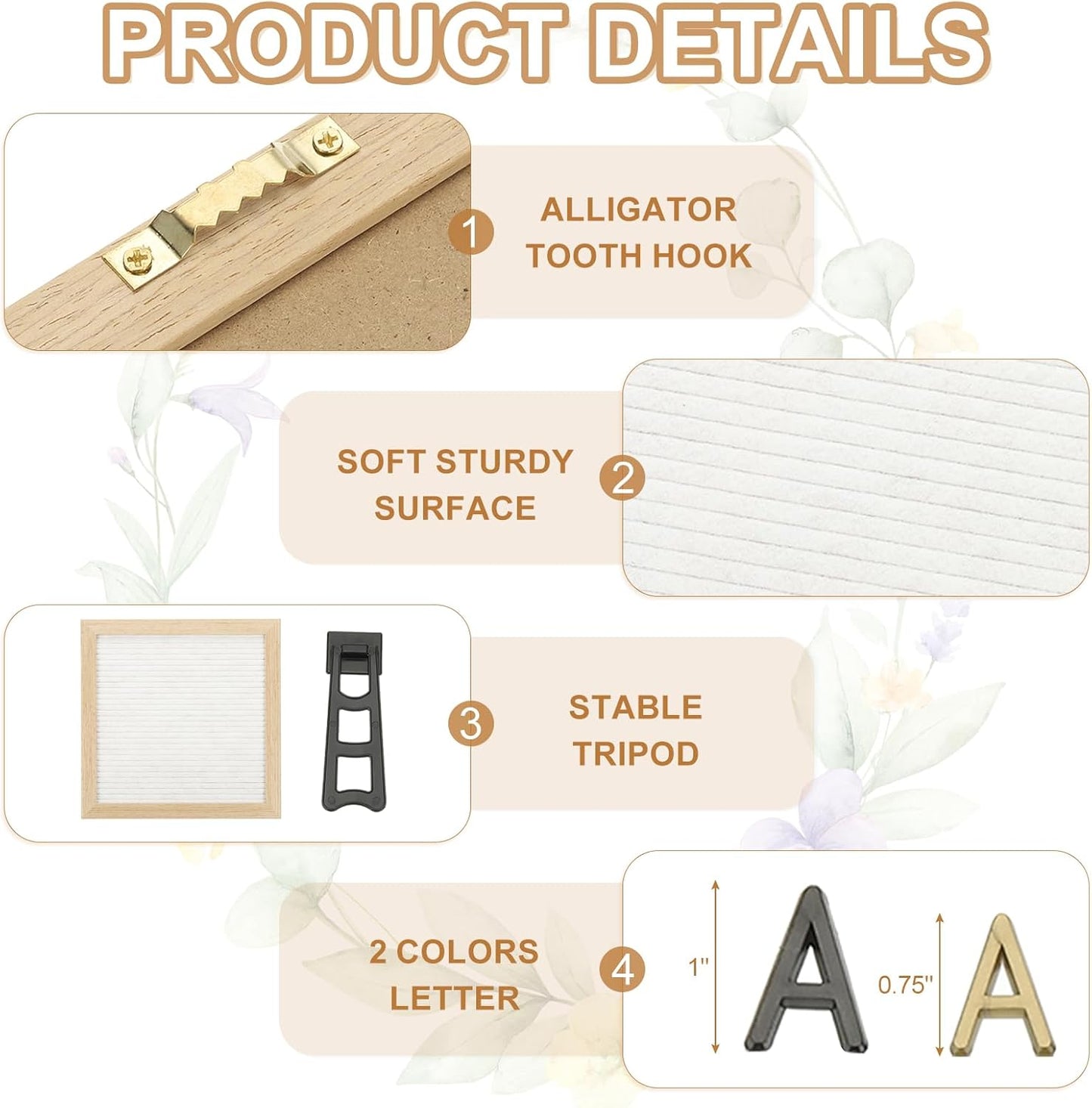 PATIKIL Felt Letter Board, 10x10Inches White Wooden Changeable Message Board with Storage Bag Stand for Kitchen Menu Farmhouse Decor Notes, Black Bronze