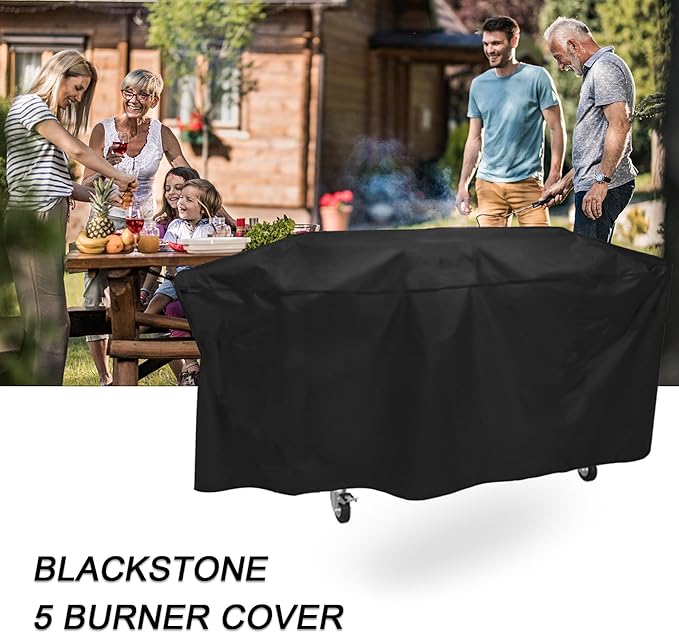 Grill Cover for Blackstone 5 Burner Griddle, for Black Stone Bronco 5-Burner 44 Inch Omnivore Propane Griddle, 600D Heavy Duty Waterproof Flat top Gas Grill BBQ Cover, Black