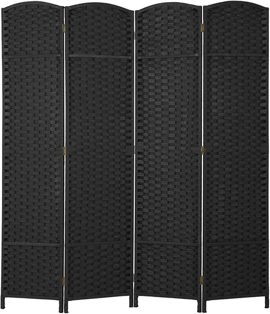FDW Room Divider 4 Panel Screen 5.6 Ft Tall Partition Privacy Screens Folding Room Separation Free Standing Waterproof Wood Frame Wall Divider, Dark Black