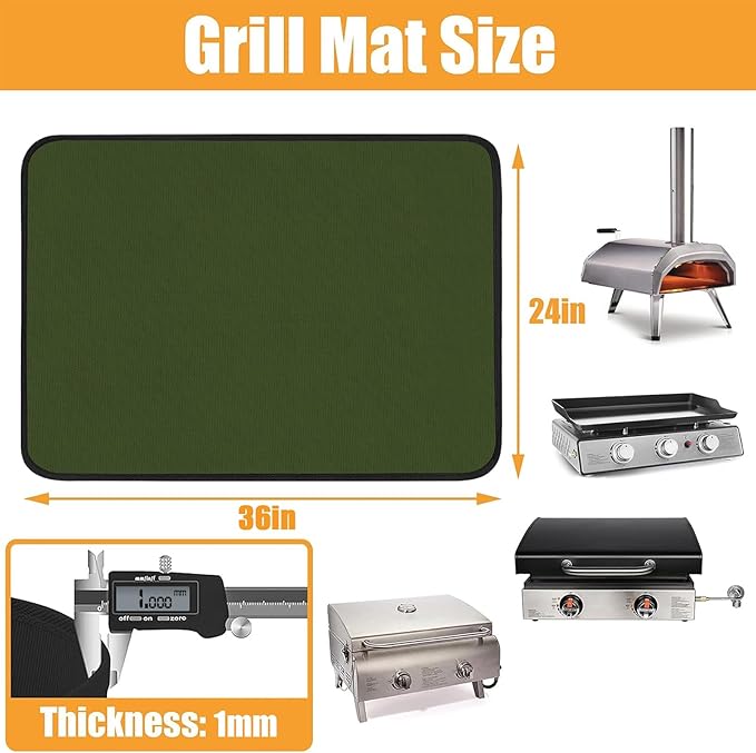Heat Resistant Mats for Countertop and Grill Table, Fireproof Grill Mats for Outdoor Grill, Portable Charcoal Grill, Gas Grill, Pizza Oven Compatible with Blackstone, Ninja 24x36x0.04in, Green
