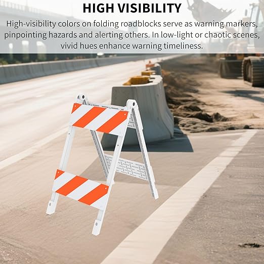 Type II Foldable Traffic Barricade, 1 Pack with Four 8"x24" Panels with Film, Folding Road Safety Barrier for Construction Zones and Traffic Control