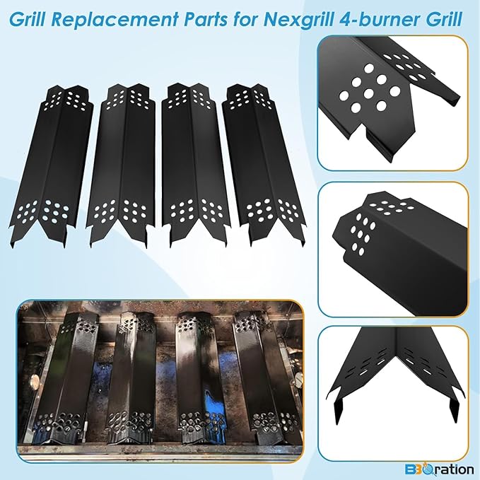Replacement Parts for Nexgrill 4-Burner 720-0830 720-0830H 720-0830A 720-0830HR 720-0830T, Cooking Grate, Heat Shield and Burner Kit for Nexgrill Replacement Parts 4-Burner