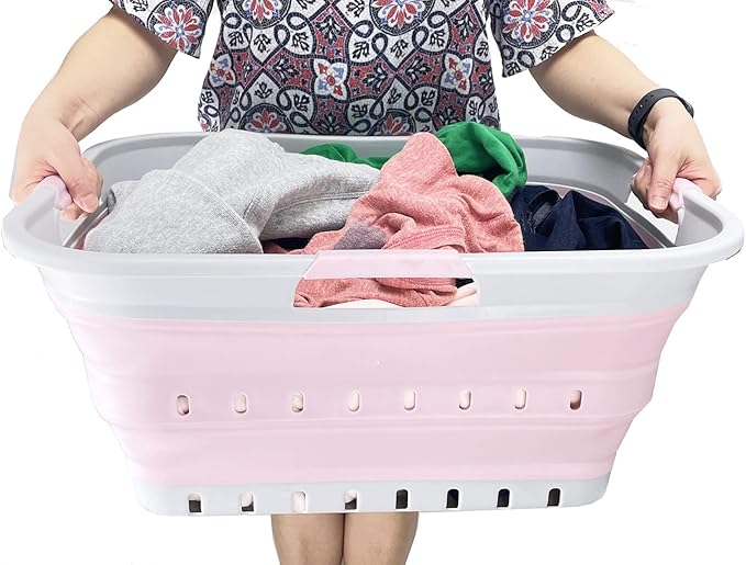 SAMMART 42L(11 gallons) Collapsible Plastic Laundry Basket - Foldable Pop Up Storage Container/Organizer - Portable Laundry Hamper- Space Saving Outdoor