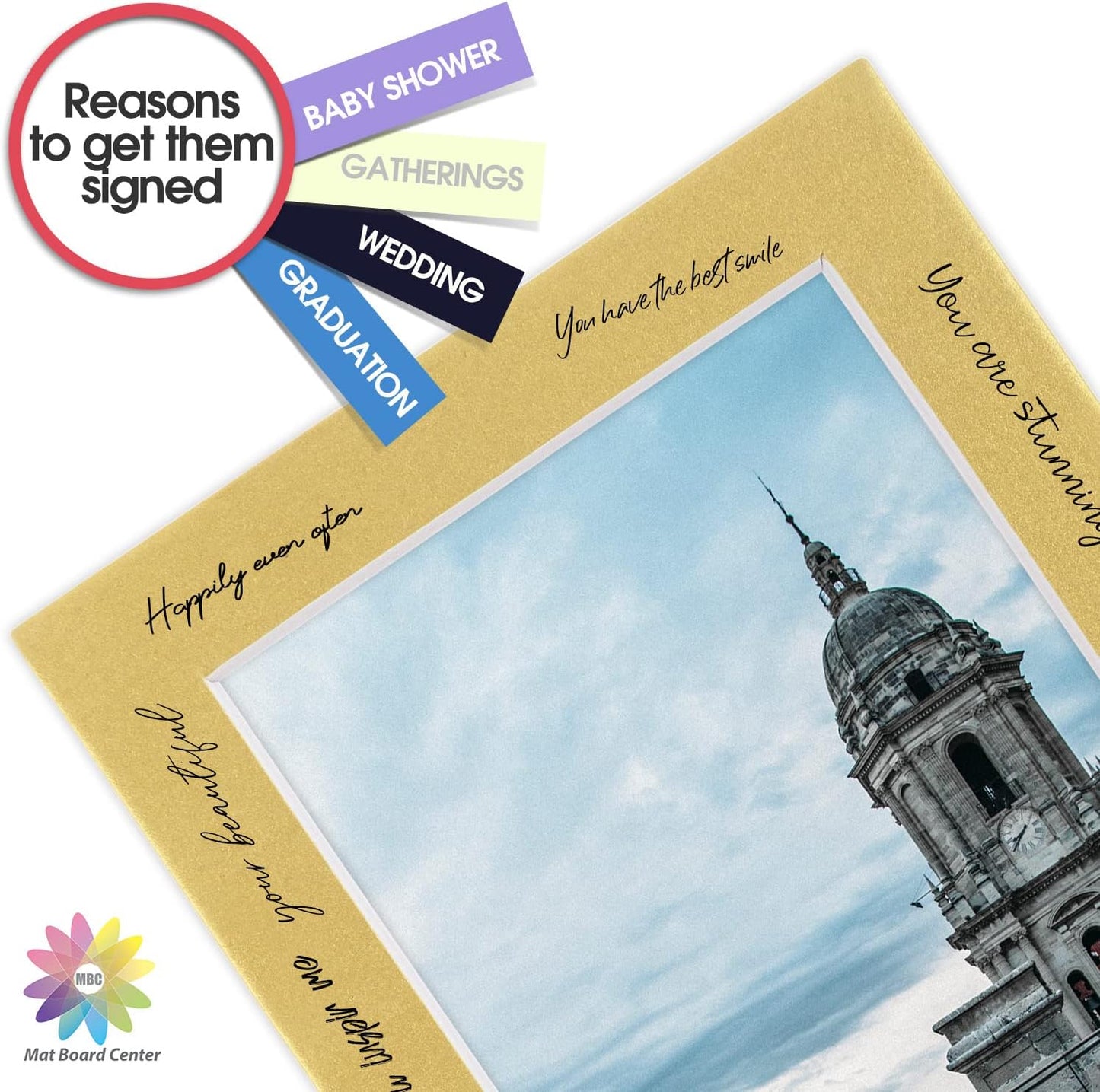 Mat Board Center, Pack of 10, 5x7 for 4x6 Old Gold Color Mats - Bevel Cut, Acid Free, 4-ply Thickness, White Core - for Pictures, Photos, Framing