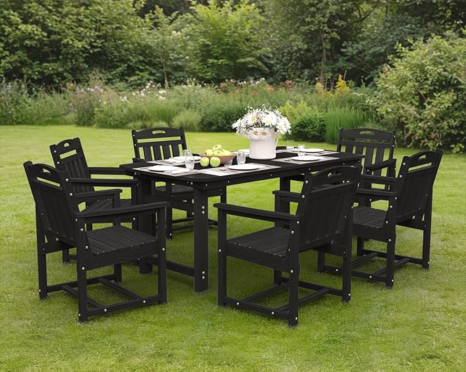 Ciokea HDPE Outdoor Dining Table with Umbrella Hole,66" Rectangle Patio Table for 6,All-Weather Outdoor Patio Furniture Set for Garden Backyard,Black