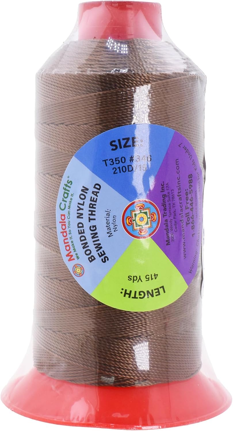 Mandala Crafts Bonded Nylon Thread - Russet Brown Heavy Duty Sewing Threads - 415 YDs Size 346 210D T350 Tex 350 for Leather, Jeans, Weaving, Outdoor, Marine, Upholstery