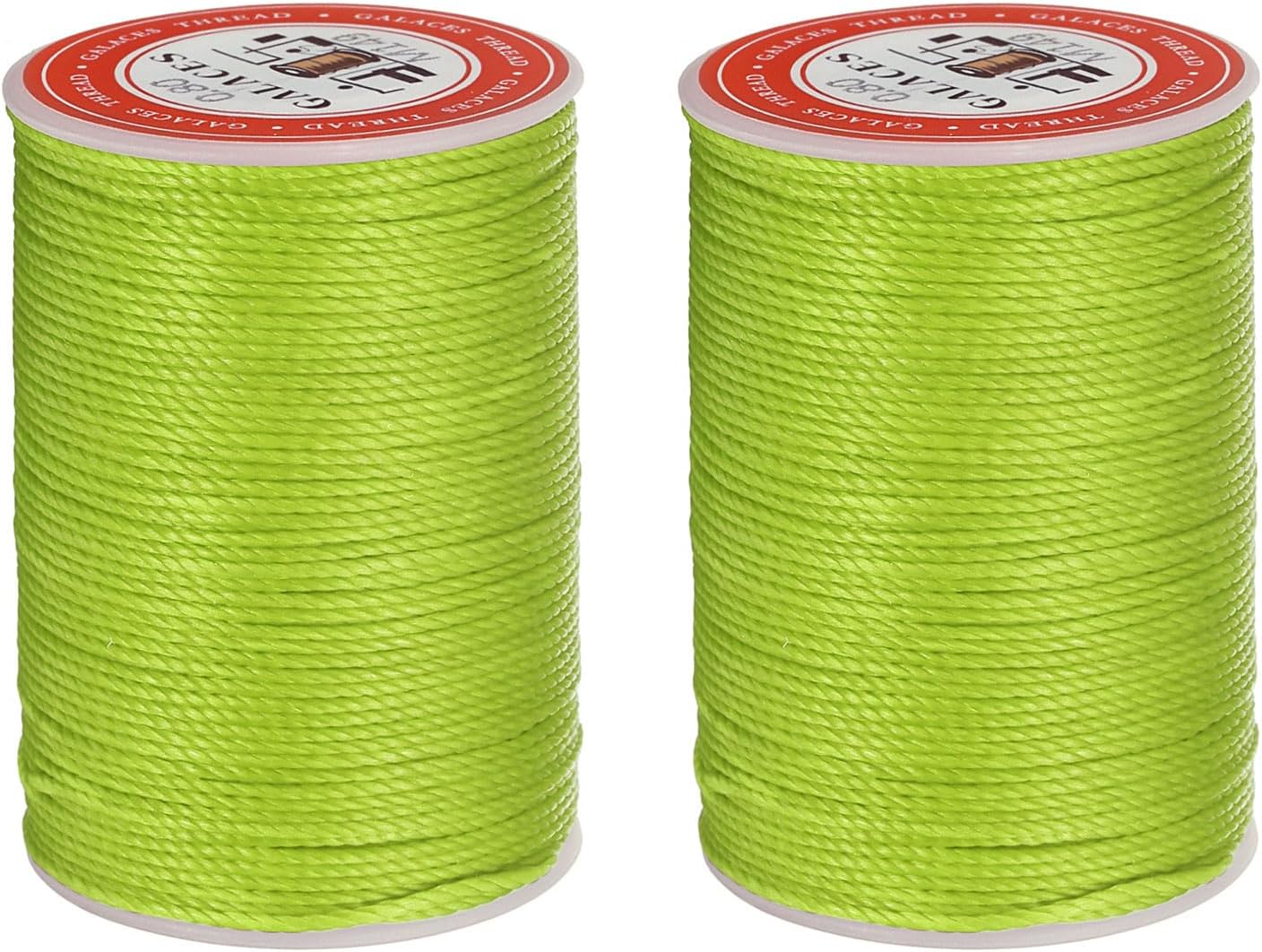 uxcell Round Leather Sewing Waxed Thread, 55m / 60 Yards Polyester Wax String, 0.80mm Wax Stitching Cord for Leather Crafts, Bookbinding, Bracelets Braided, Bright Green, 2pcs