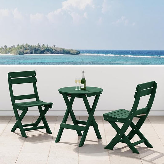 Costaelm Paradise 3-Piece Outdoor HDPE Folding Patio Bistro Table and Chairs, Dark Green