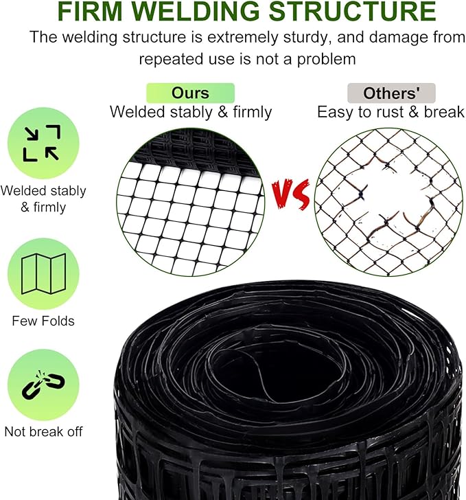 Windyun 2 Roll 100 ft 200 ft in Total Plastic Mesh Fence Roll Safety Construction Barrier Netting Outdoor Snow Temporary Garden Animal Fencing for Poultry, Chicken, Dog, Patio(Black)