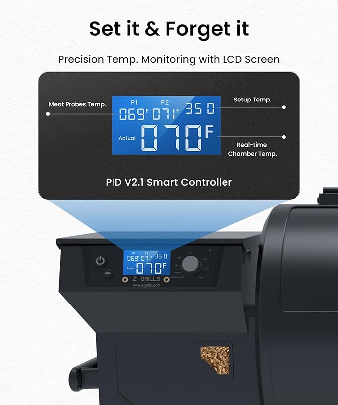 Z GRILLS ZPG-550B2 Wood Pellet Grill & Smoker with PID 2.1 Controller, 553 sq in Cooking Area, Meat Probe, Hopper Cleanout, 8 in 1 BBQ Grill Outdoor Auto Temperature Control, Black