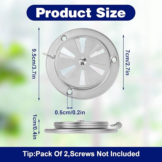 2 PCS BBQ Grill Smoker Air Vent Set, Adjustable Stainless Steel Grill Vent Damper for Controlling Airflow, BBQ Smoker Grilling Exhaust Smokers Replacement Parts for Grills, Stove and Smokers (95mm)