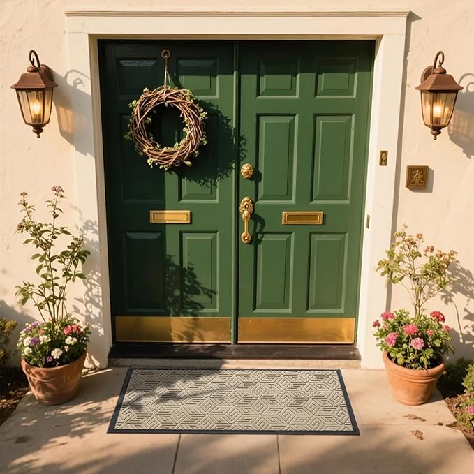Yimobra Large Door Mat 47x24, All-Weather Waterproof Outdoor Mats for Front Door, Non Slip Rubber Doormat for Patio Proch Outside Entryway Indoor, Pale Khaki