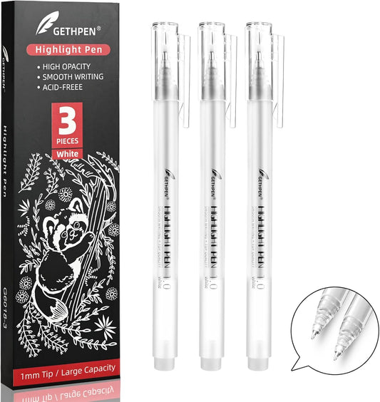 White Gel Pens, 1.0mm Extra Fine Point Gel Ink Pen Set – Opaque Archival Ink Pens for Black Paper Drawing, Bullet Journaling & Artists Drawing, 3 Pack