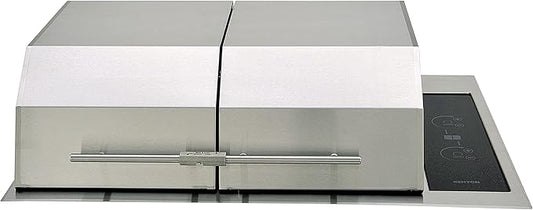 Kenyon Texan Built-In Electric Grill for Stone Counter, Standard Lite-Touch, Stainless Steel Grill with Split Lid for Indoor and Outdoor Use, 2 Burners, Quick Heat Up, Dishwasher Safe Grate, 240V