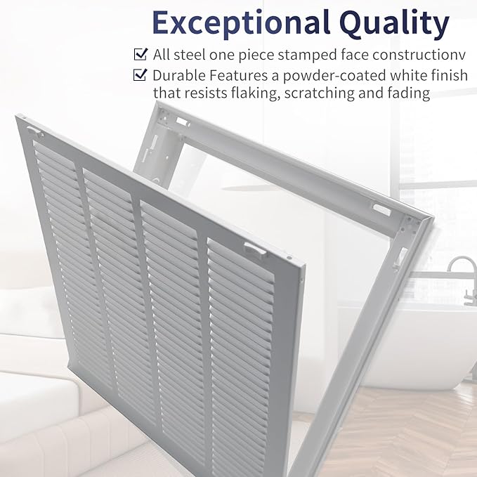 18"W x 18"H [Duct Opening Size] Steel Return Air Filter Grille - Removable Face/Door for 1 inch Filters -HVAC Vent Cover Grill - White [Outer Dimensions: 20 5/8"W X 20 5/8"H]