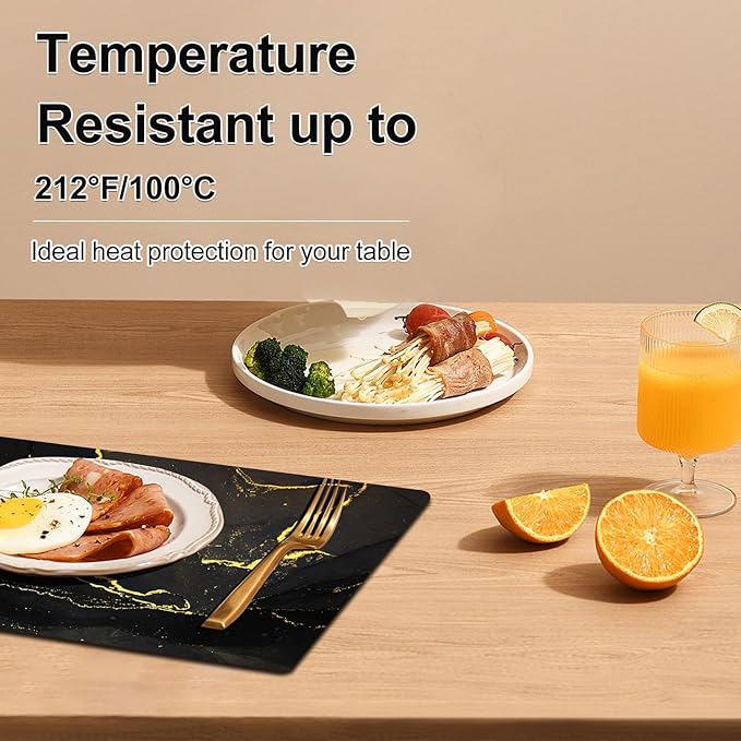 Marble Placemats Set of 4 - Faux Leather Heat Resistant Placemats for Dinner Table, Non-Slip Waterproof Oil-Proof Washable Reusable Placemat for Indoor Outdoor Kitchen Decor, 15.75In*11.81In