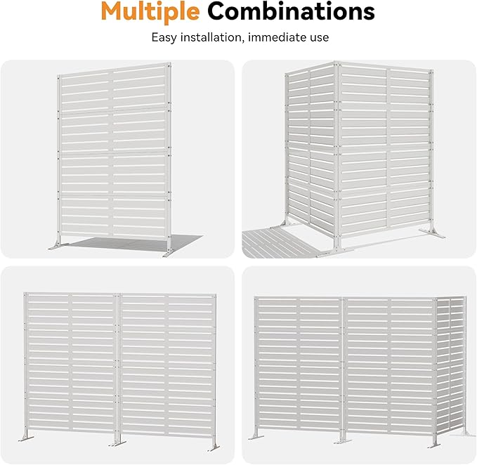 Modern Shade Metal Privacy Screen Outdoor 72" H x 48" W, Stable & Durable Privacy Fence Panels for Instant Privacy & Space Division, Freestanding Decorative Patio Screens for Outdoor, White (1 Panel)