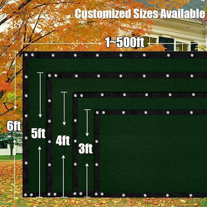 LITA 6' x 71' Garden Privacy Fence Screen Cover (HDPE) UV Protection Weather-Resistant Heavy Duty Shade Cover for Deck, Patio, Backyard, Outdoor Pool, Porch, Railing, Dark Green, Customizable