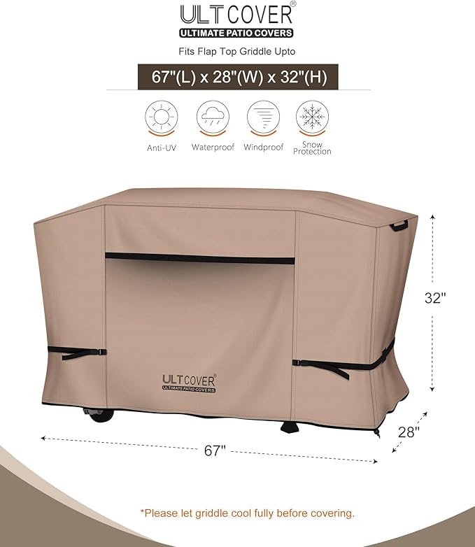 ULTCOVER 600D Outdoor Waterproof Griddle Cover for Blackstone Halo LoCo Cookers Nexgrill Weber 36 inch Two Side Shelves Flap Top Grill with Hood