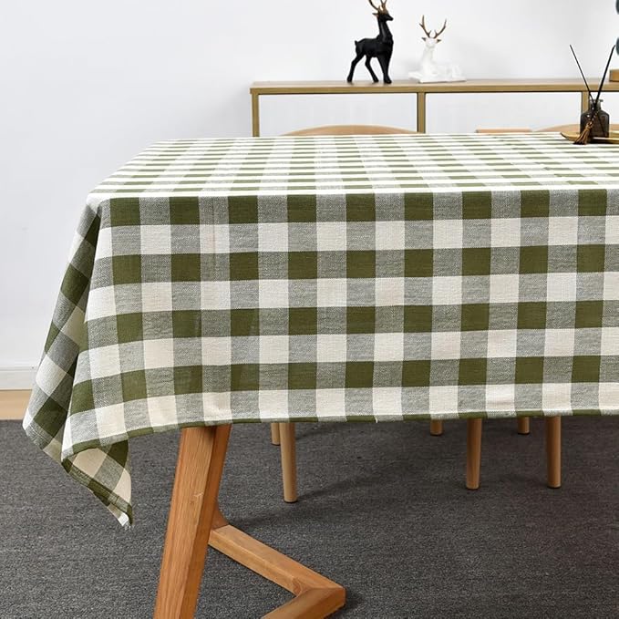 Gingham Table Cloth for Rectangle Tables Green Checkered Plaid Tablecloth Heavy Duty Cotton Blend Washable & Wrinkle Table Cover for Outdoor Kitchen Dining Picnic Camping (60x102 Inch)