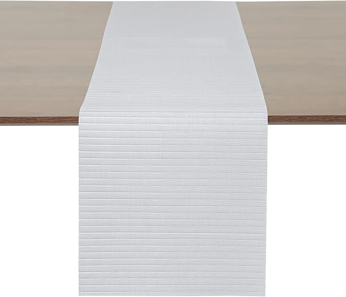 Myir JUN Table Runner, Vinyl Table Runner Indoor 55 Inch Long Arbitrarily Cropped Runner for Table Non-Slip Heatproof for Home Party (White Smoke, 12 x 72 inch)