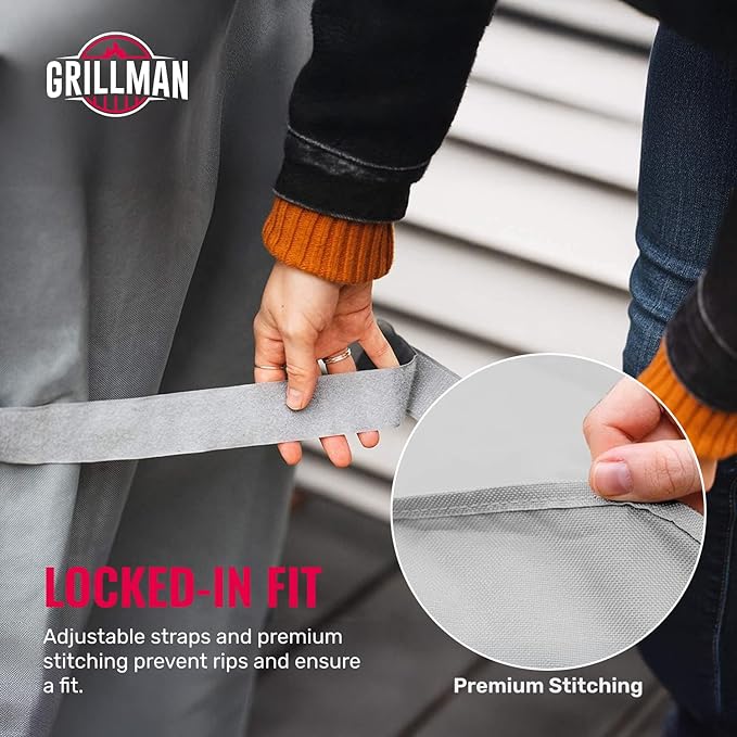 Grillman Grill Cover, BBQ Outdoor Grill Covers, Charcoal, Gas Grills, Waterproof, Rip-Proof, Weather-Resistant, Anti-UV, Barbecue Cover for Weber, Genesis, Charbroil, Nexgrill, etc (Gray, 58 Inch)